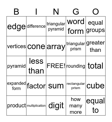 Math Bingo Card