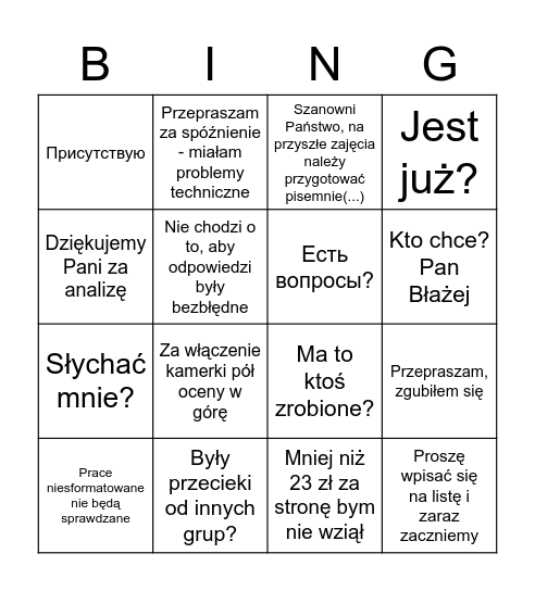 tłumaczeniowe bingo Card