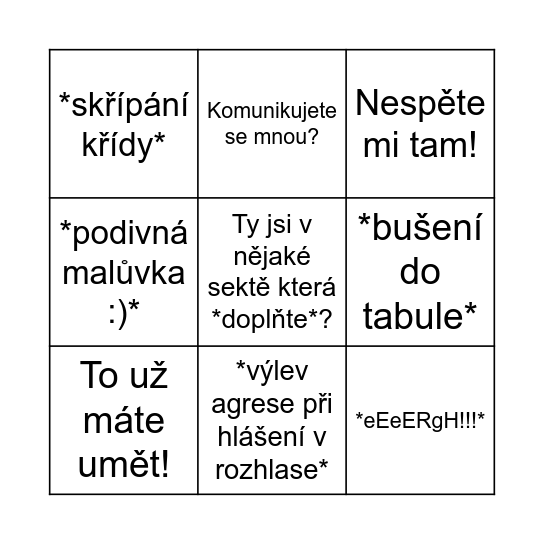 Rozehnalovo Bingo Card