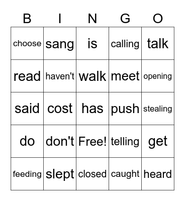 Verbs Bingo Card