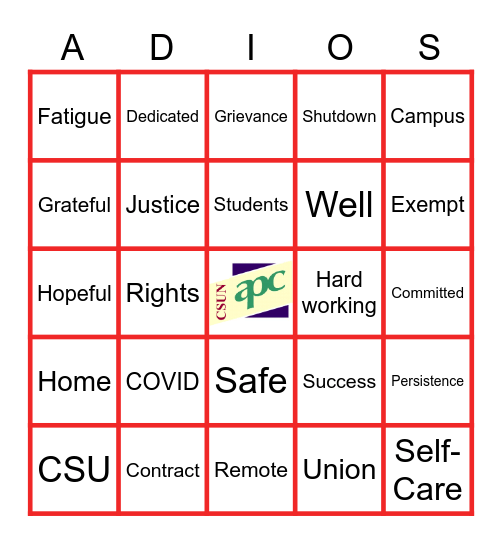 APC's  "Bye Bye 2020" BINGO 👋🏼 Bingo Card