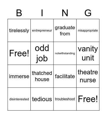 Quick revision Bingo Card