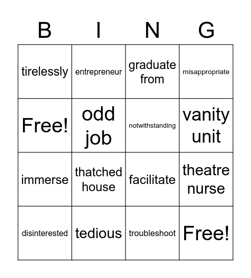 Quick revision Bingo Card