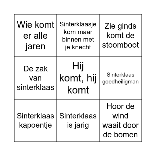 Sinterklaas bingo Card