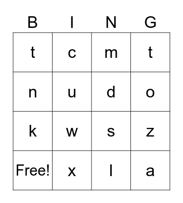 Alphabet Bingo Card