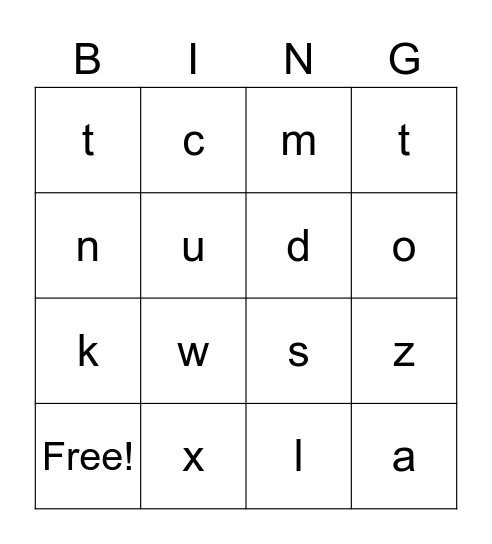 Alphabet Bingo Card