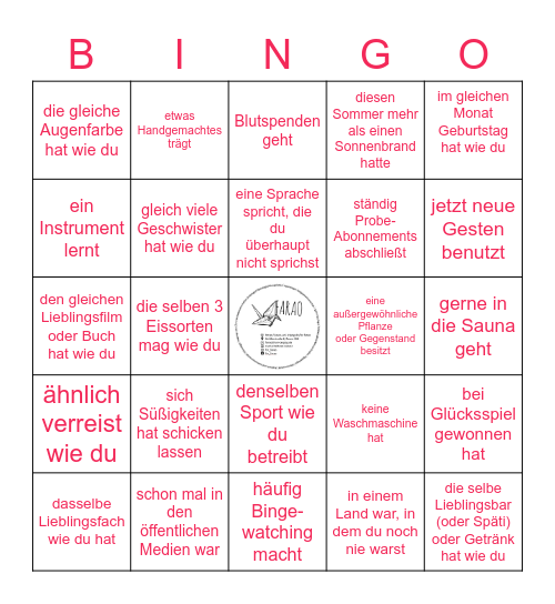 Finde jemensch, der/die . . . Bingo Card