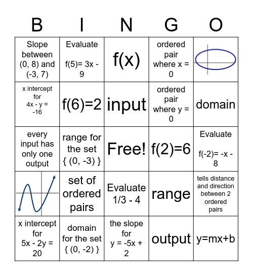 Function and Mixed Review Bingo Card