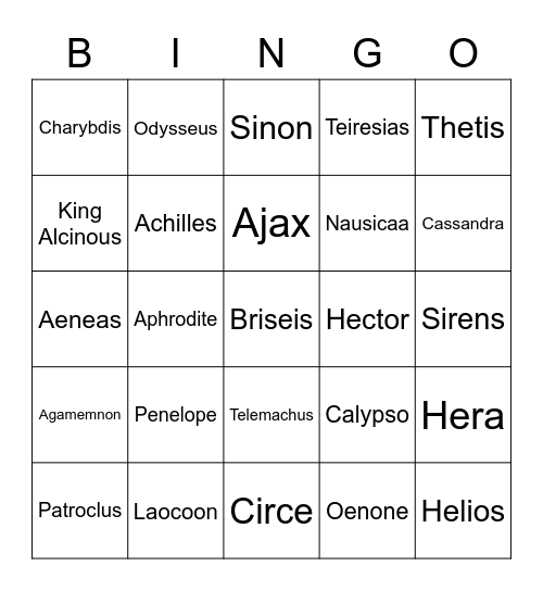 The Trojan War & Journey Home Bingo Card