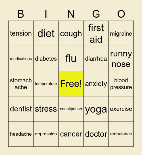 Health Bingo Card