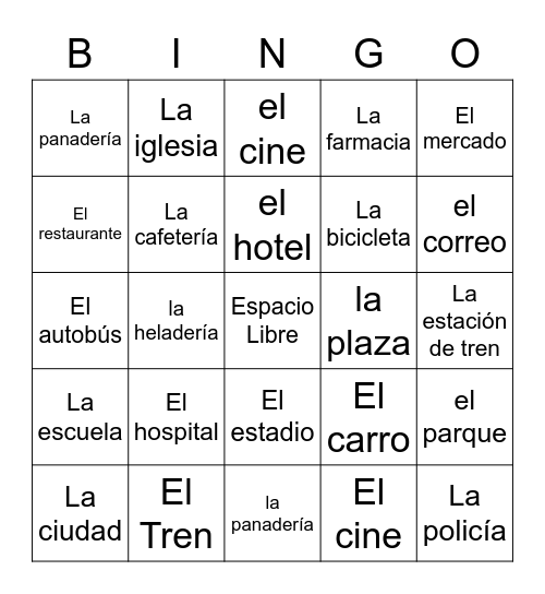 Spanish in the City Bingo Card