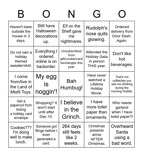 BONGO - The Grinch Version of Bingo Card