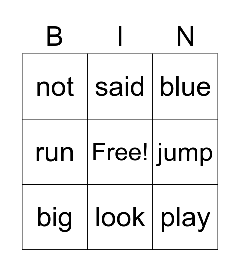 preprimer  set 4 Bingo Card