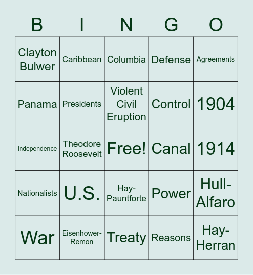 U.S and Panama Bingo Card