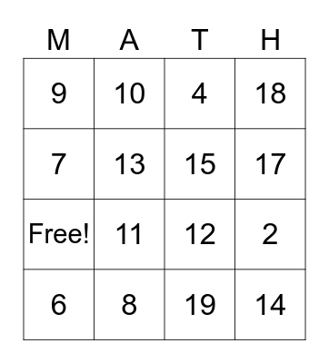 Math is Fun! Bingo Card