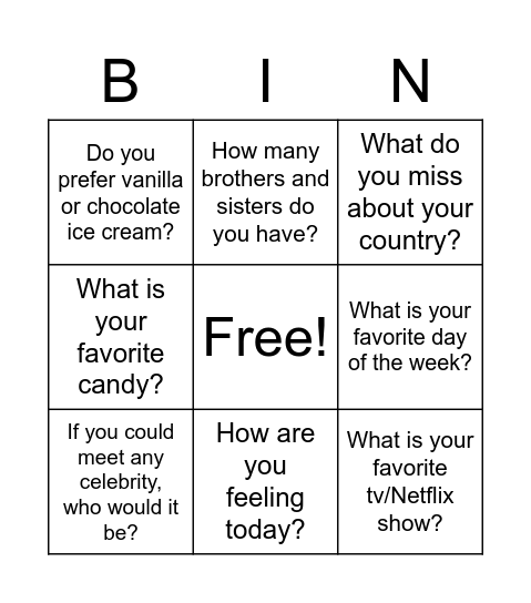 Untitled Bingo Card