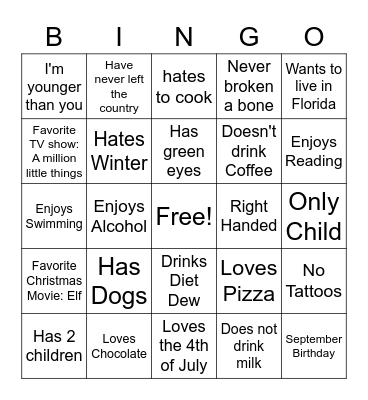 Neumann Family Bingo Card