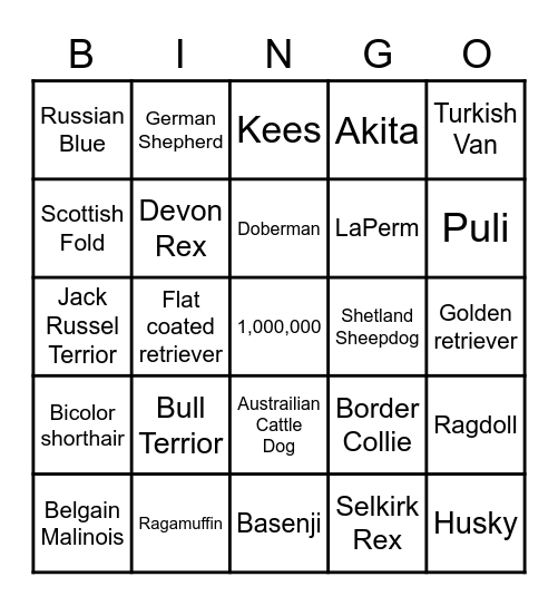 Cats and Dogs Bingo Card