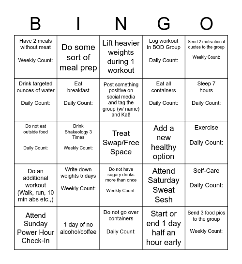 Better Faster Stronger Bingo Card