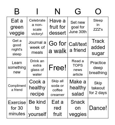 TOPS BINGO Card