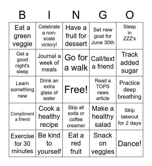 TOPS BINGO Card