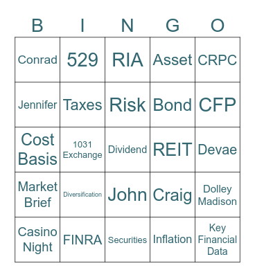 Financial Bingo Card