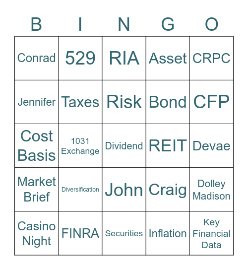 Financial Bingo Card