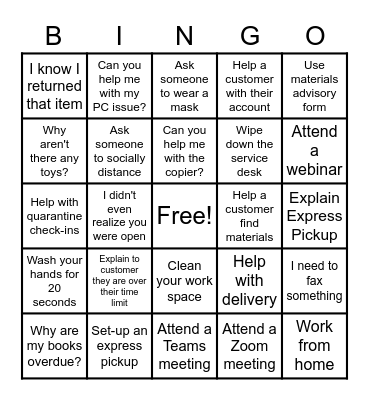 Library Bingo Card