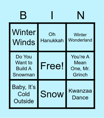 All Sing Along Now Bingo Card