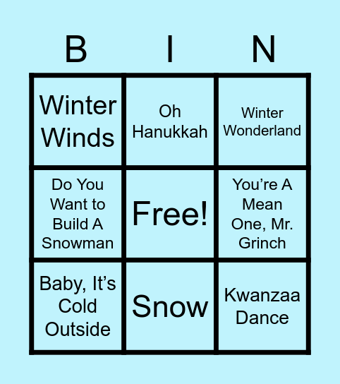 All Sing Along Now Bingo Card