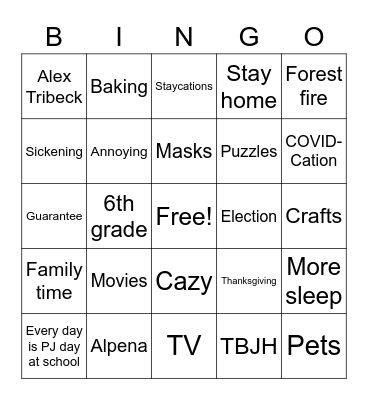 2020 Bingo Card