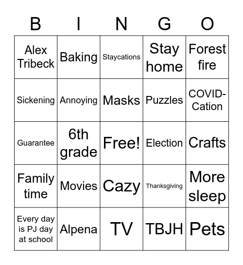 2020 Bingo Card