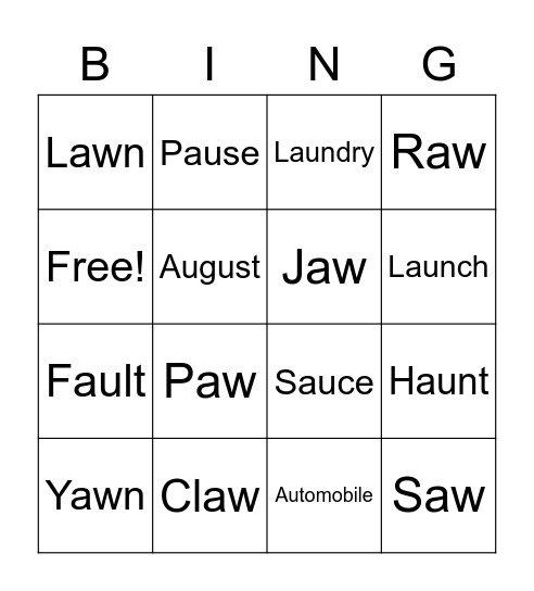 AU AW BINGO Card