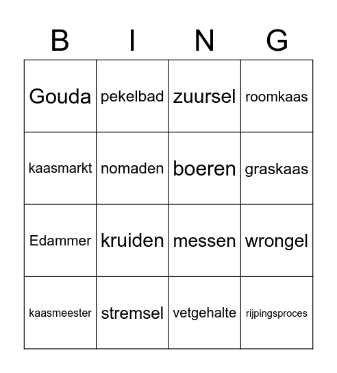 Kaas Bingo Card