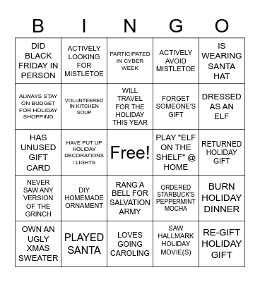 WINTER EDITION / HOLIDAY THEMED 1 Bingo Card