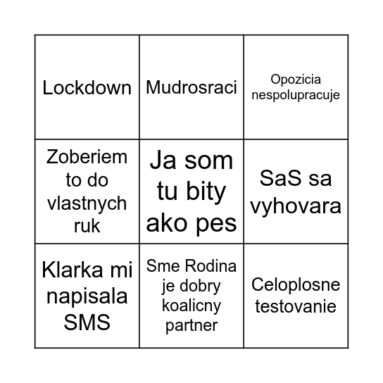 Igorova tlacovka Bingo Card