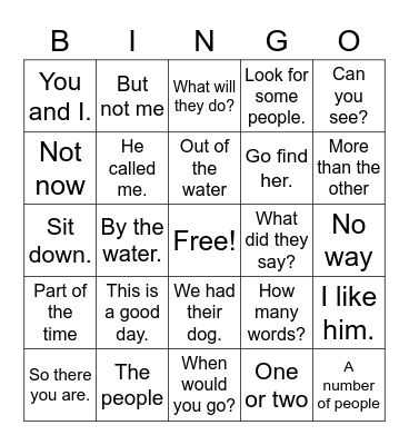 Sight Word Phrase BINGO Card