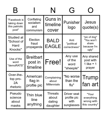 COVID-19 Denier Profile Bingo Card