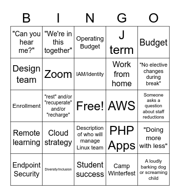 All Hands Bingo Card
