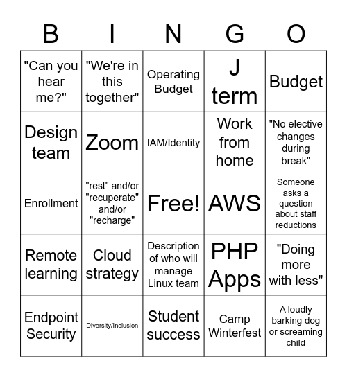 All Hands Bingo Card