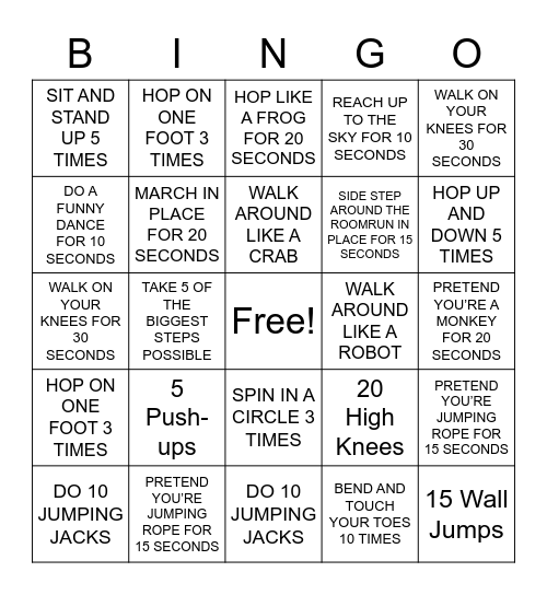 MOVEMENT BINGO Card