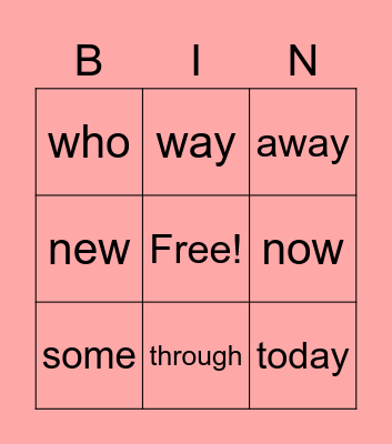 Sight Words Bingo Card