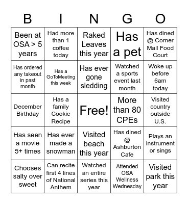 Holiday Bingo Card