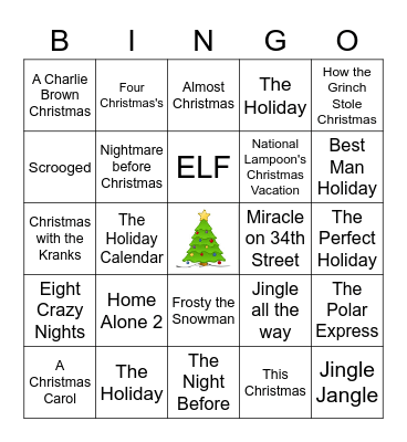 Holiday Movie Bingo Card