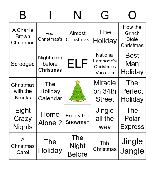 Holiday Movie Bingo Card