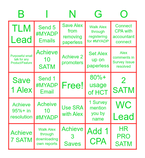 Alex BINGO Card