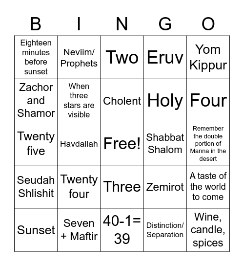 Shabbaton at Home Bingo Card