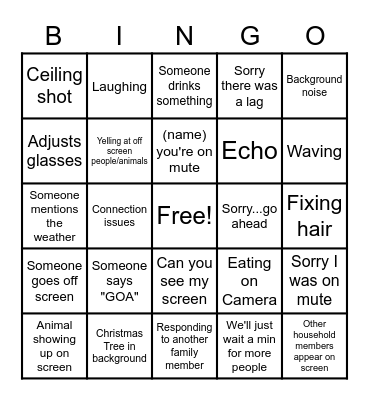 Virtual Christmas Party Bingo Card