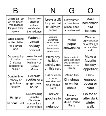 Holiday Bucket List Bingo Card