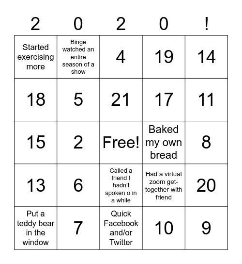 2020 Bingo Card